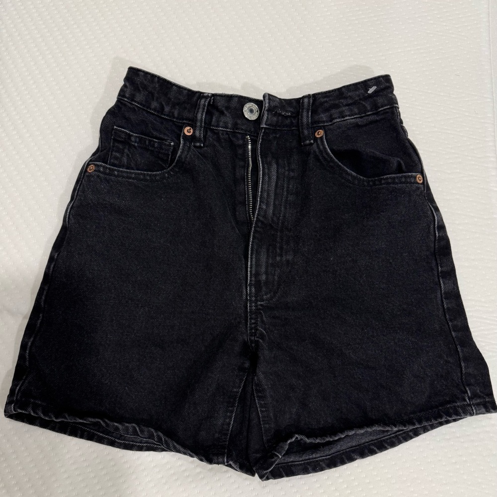Zara Black High-Waist Denim Shorts